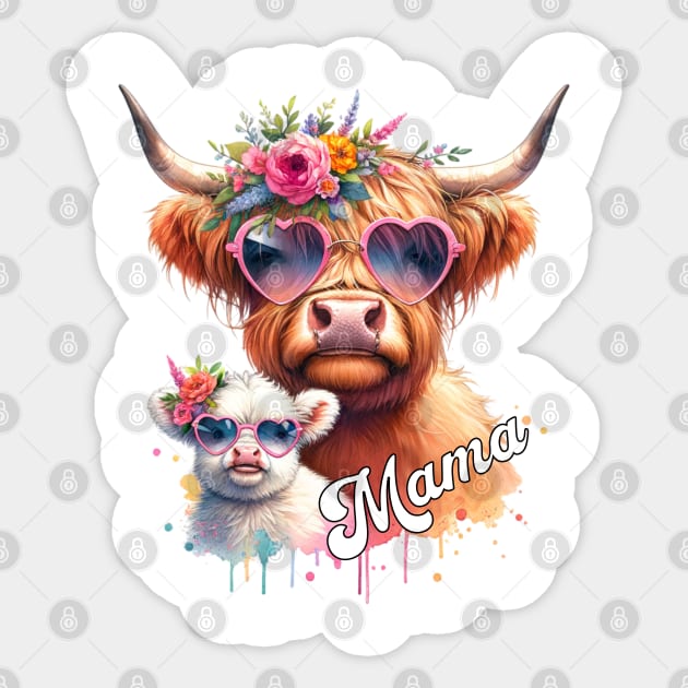 Mama Highland Cow Baby Calf Floral Mothers Day Mom Adorable Sticker by SOUDESIGN_vibe